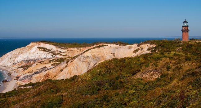 Gay Head lighthouse, also referred to as Aquinnah lighthouse, lies within community of Wampanoag Native Americans on Martha's Vineyard Island, in Massachusetts.; 