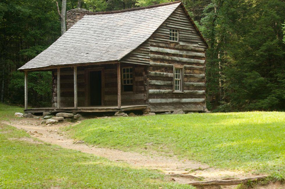 Log Cabin from Cade's Cove Loop Road, Great Smoky Mountains, Tennessee, USA, a tourist destination