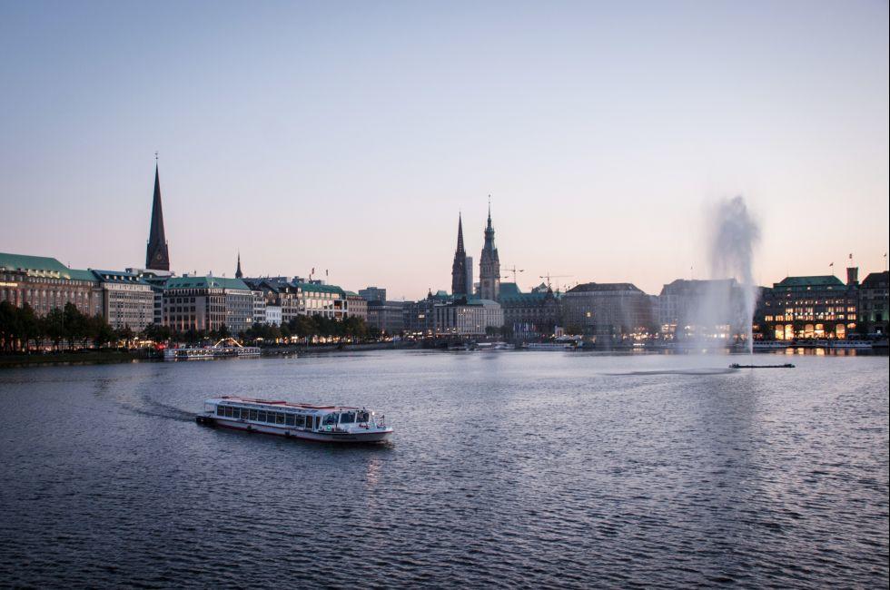 Inner Alster Lake is one of two artificial lakes in Hamburg.