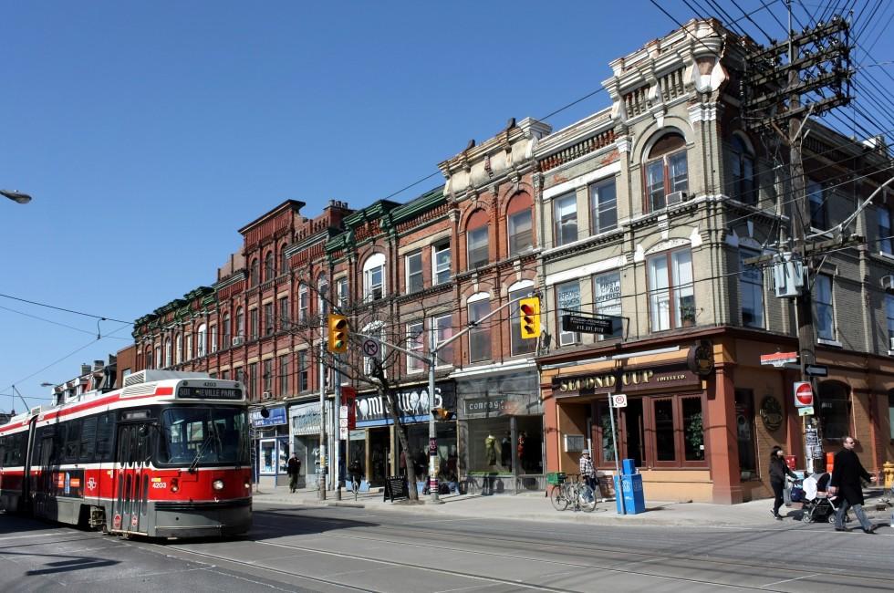 Toronto has one of North America's best preserved collection of Victorian architecture. These shops are on Queen Street West, an artistic neighborhood.