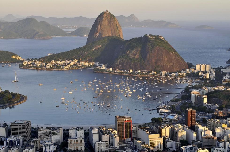 Evening view of Rio de Janeiro's famous landmark Sugarloaf located in Brazil; 