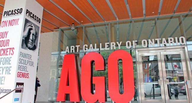 The Art Gallery of Ontario (AGO) is an art museum in Toronto. The Museum's collections include art from Canada ,Europe Africa and Oceanic, old and contemporary collection.A special exhibit of Picasso is currently on Display.