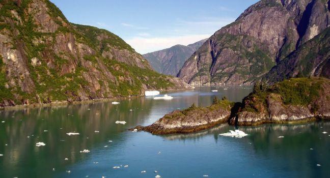 Shot of water, ice and mountains in Tracy Arm Fjord, Alaska.