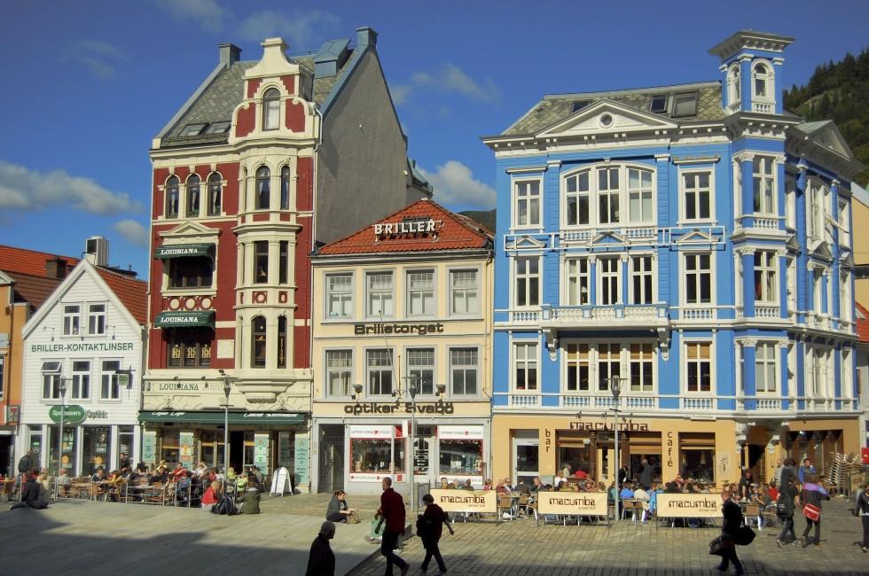Street of Bergen with traditional wooden house and architecture; 