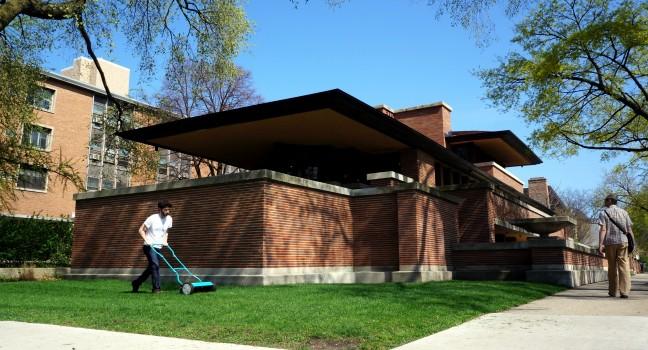 Natural lawn care at Robie House, one of Frank Lloyd Wright's finest works