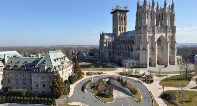National Cathedral in Washington, DC being repaired after Earthquake.