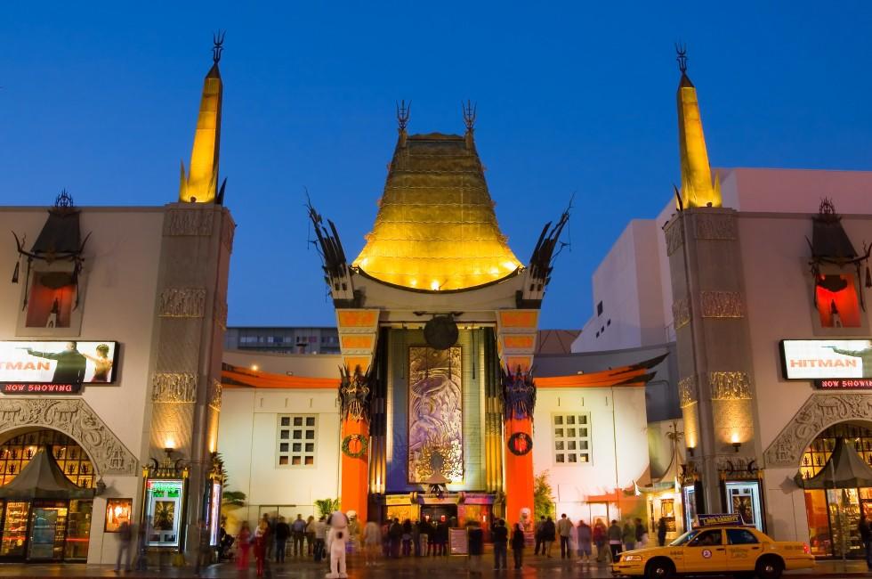 Grauman's Chinese Theater in Hollywood at night;