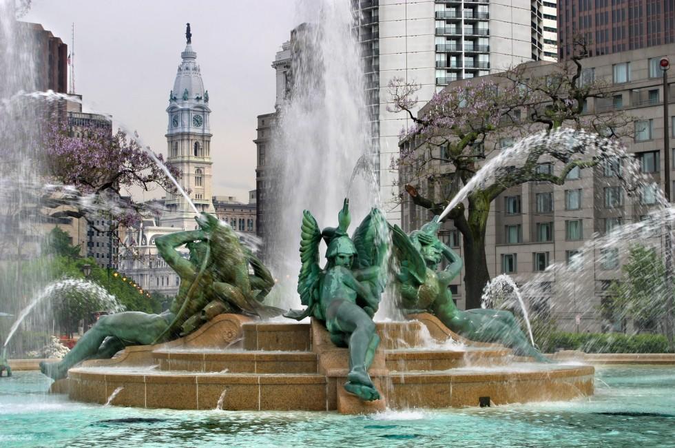 Swann Memorial Fountain With City Hall In The Background, Logan Square, Philadelphia, Pennsylvania.