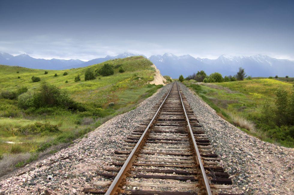 Train track in prairie landscape of Montana; Shutterstock ID 139067336; Project/Title: AARP; Downloader: Melanie Marin