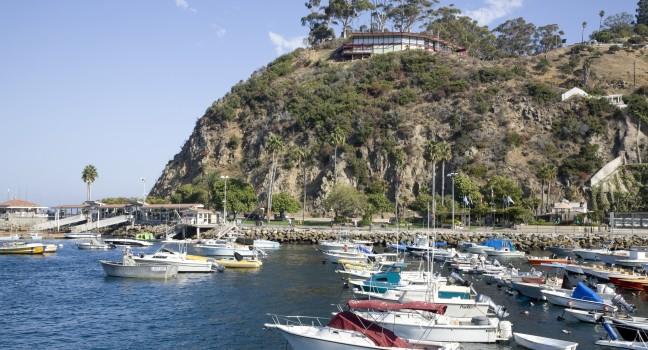 AVALON, CA - SEPTEMBER 28:  Wide angle image of Avalon Harbor on Sept 28, 2008 in Avalon, Catalina Island, CA.  Catalina Island is a popular getaway for Los Angeles residents.; 