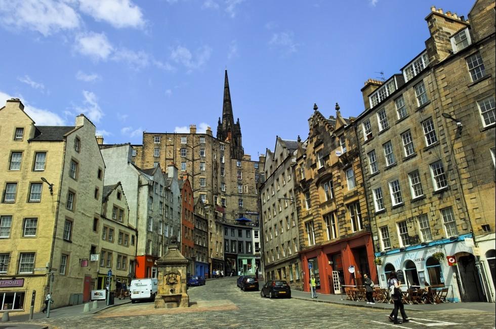 EDINBURGH-CIRCA MAY 2010:Rare sunny spring day at Famous Victoria street in Grassmarket area on May 18, 2010 in Edinburgh. Scotland. UK.; Shutterstock ID 67093678; Project/Title: Photo Database top 200