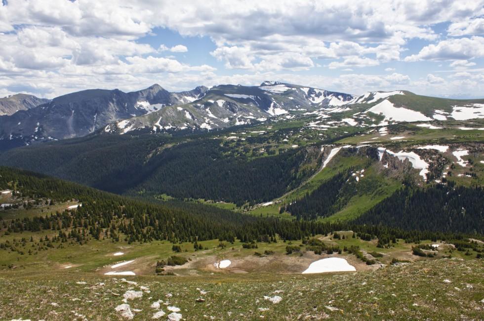 Overlook over the Rocky Mountains, Colorado in summer view from the Trail Ridge Road; 