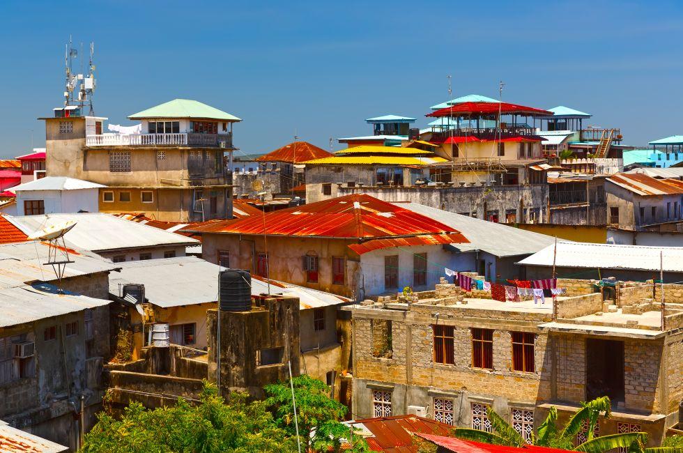 Beautiful view at roofs of Old Town during sunny day, Stone town, Zanzibar