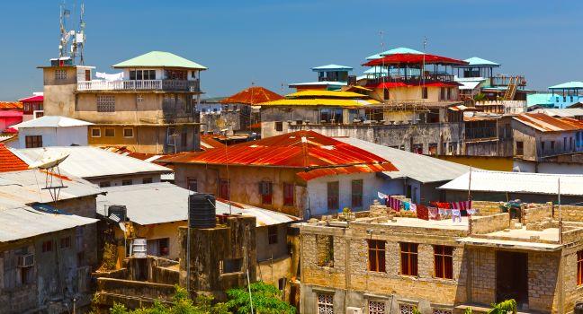 Beautiful view at roofs of Old Town during sunny day, Stone town, Zanzibar