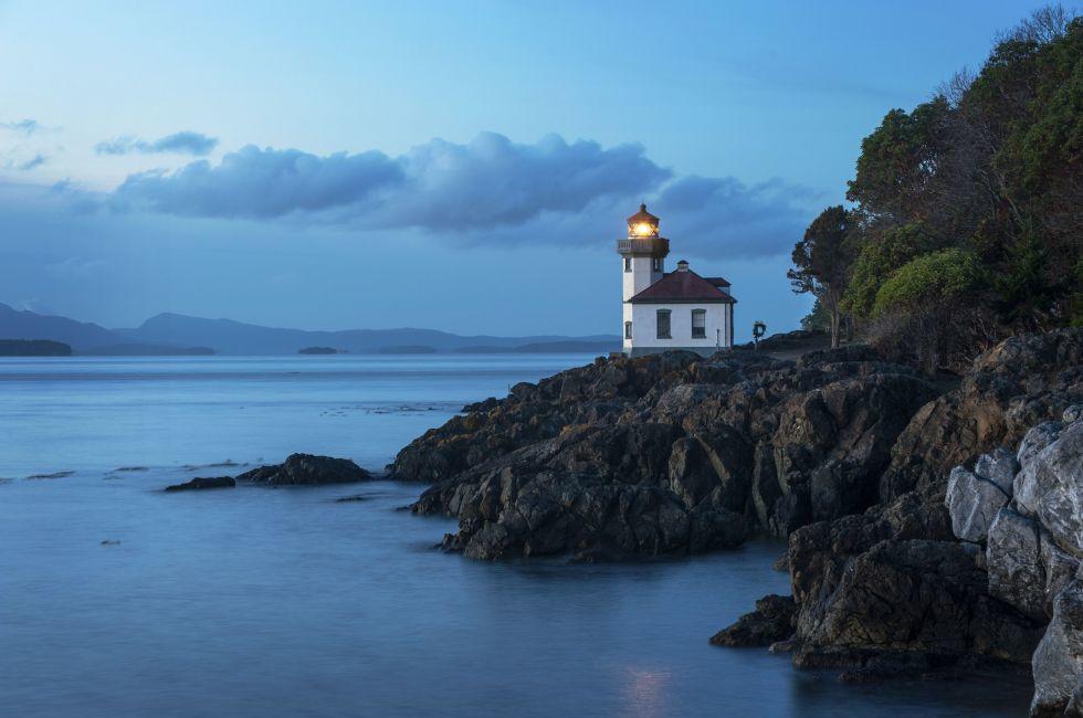 Lime Kiln Lighthouse located on San Juan Island in the Puget Sound area of western Washington State, USA.