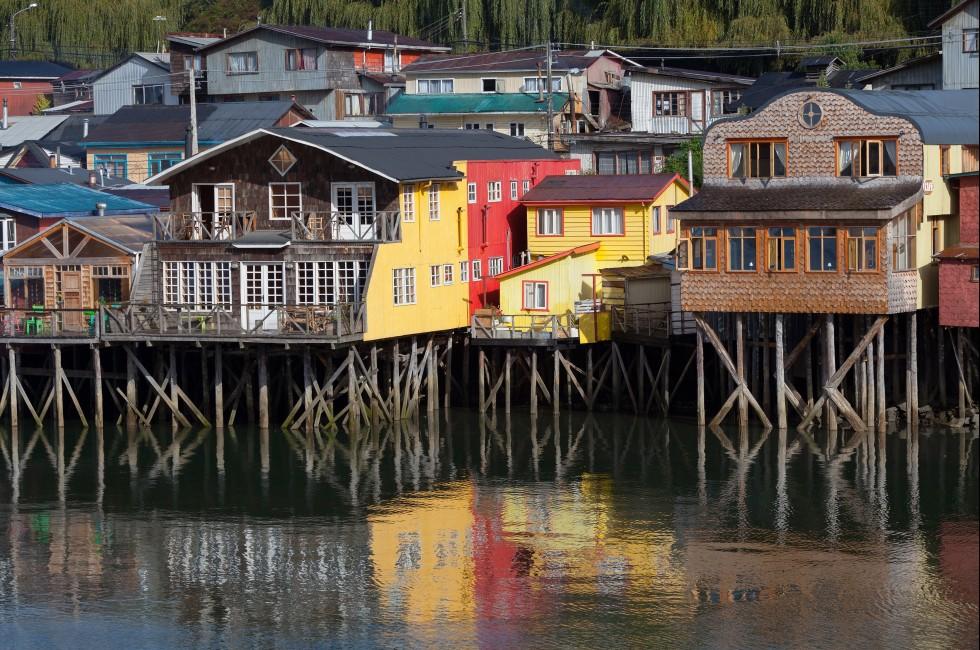 Houses on stilts in Castro, Chiloe Island, Patagonia, Chile; 