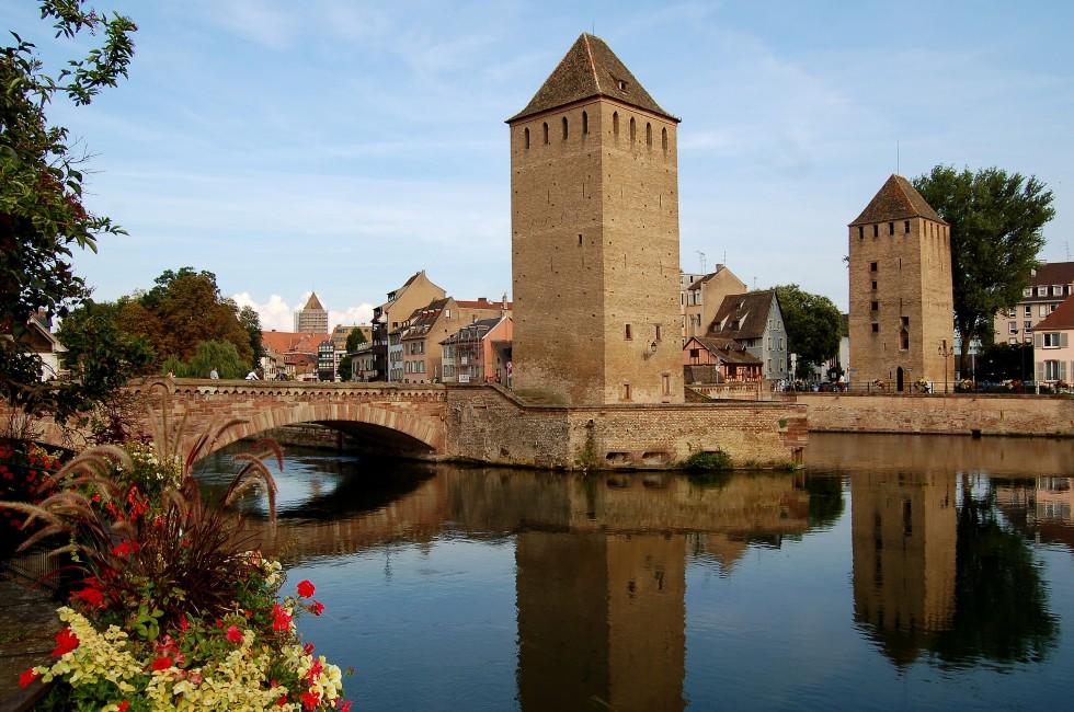 The district of La Petite France in Strasbourg with its bridges and towers;
