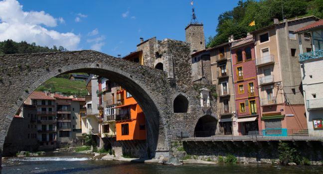Stone bridge on Camprodon town called Small Gerona, Spain