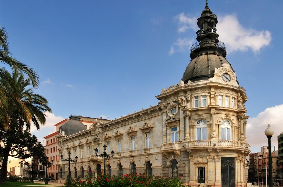 Recently restored city hall building, Palacio Consistorial, Cartagena, Murcia, Spain.