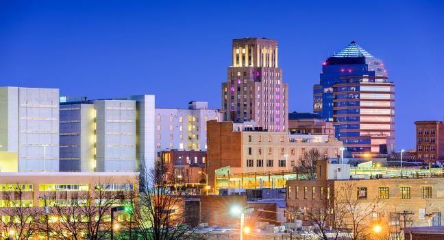 Durham, North Carolina, USA downtown city skyline.