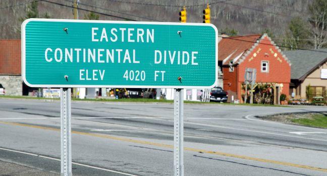 Eastern Continental divide sign in Banner Elk, NC