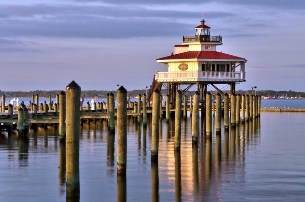 The Choptank River Lighthouse, located on the Choptank River near Cambridge, Maryland on the Maryland Eastern shore.