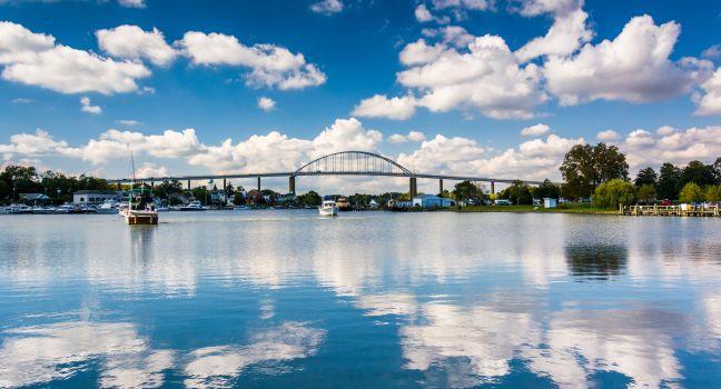 The Chesapeake City Bridge over the Chesapeake and Delaware Canal, in Chesapeake City, Maryland.