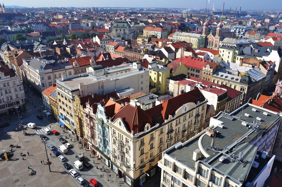 Panorama of historical center of Pilsen city. Czech republic