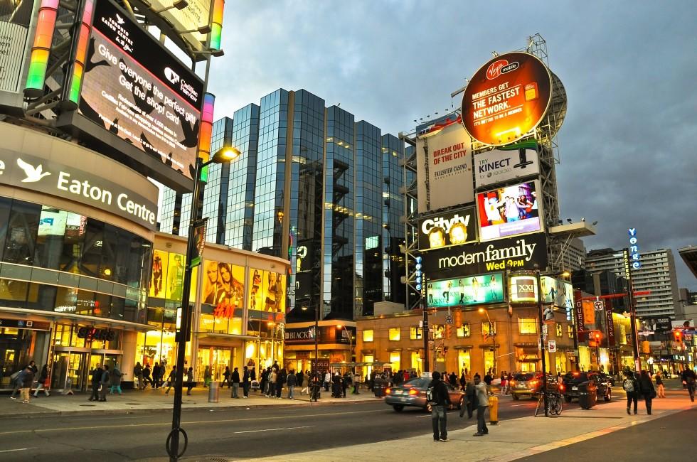 TORONTO,ON - SEPTEMBER 25: Yonge-Dundas Square on September 25, 2010 in Toronto, Canada. Yonge- Dunda Square is a commercial, and public square, hosts many events,and one of Toronto's main attraction.; 