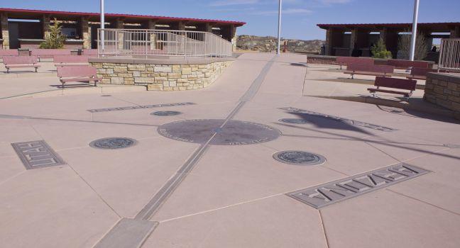 Four corners landmark indicating the four states lines connecting Colorado, New Mexico, Utah and Arizona.