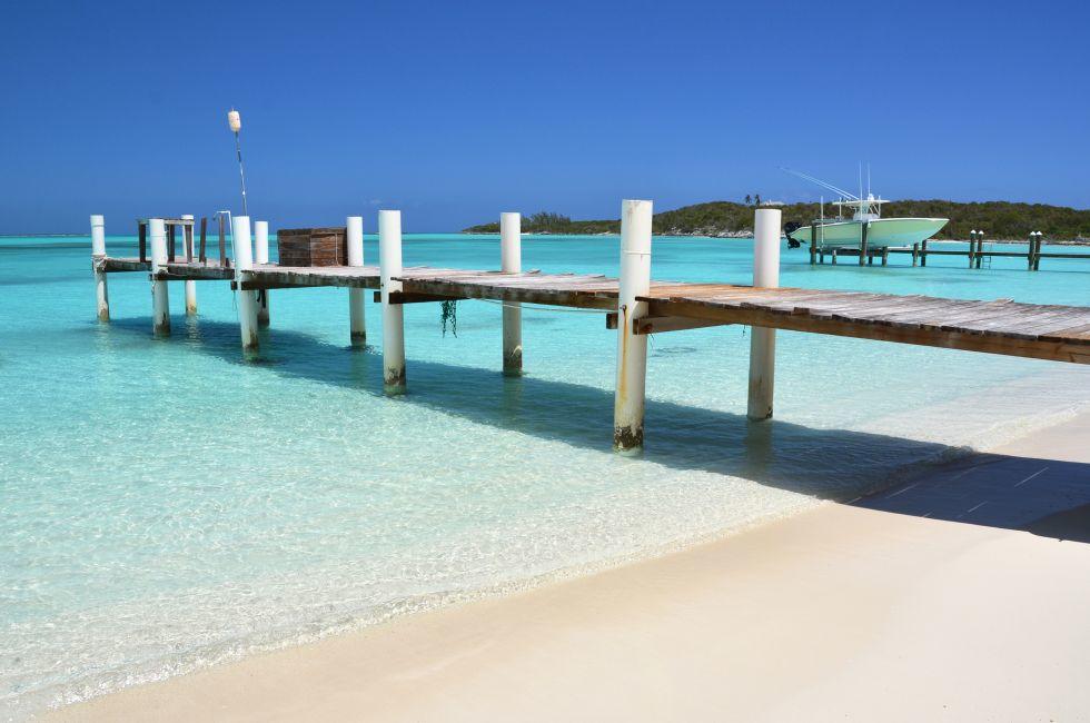 A wooden pier. Exumas, Bahamas.