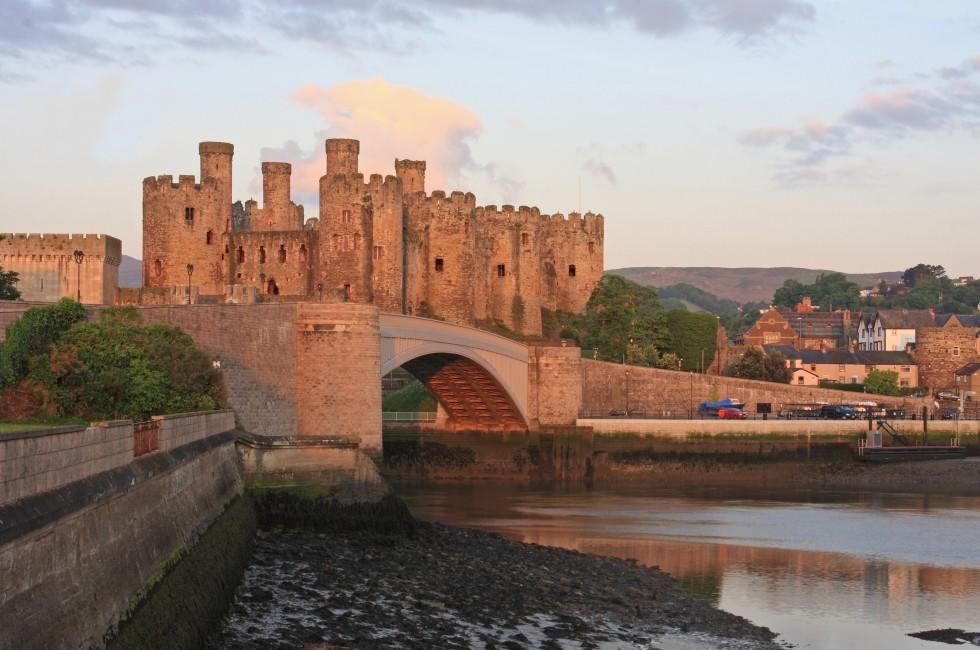 Conwy town and castle on the North Wales coast; 