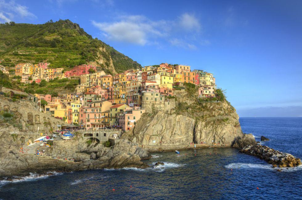 Beautiful view of the Manarola village from the famous Cinque Terre on the Italian Riviera.