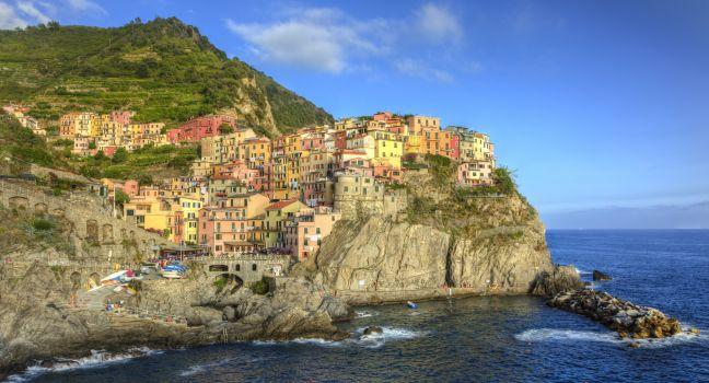 Beautiful view of the Manarola village from the famous Cinque Terre on the Italian Riviera.