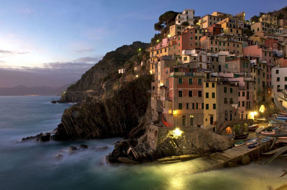 Sunset, Night, Waterfront, Cinque Terre, The Italian Riviera, Italy