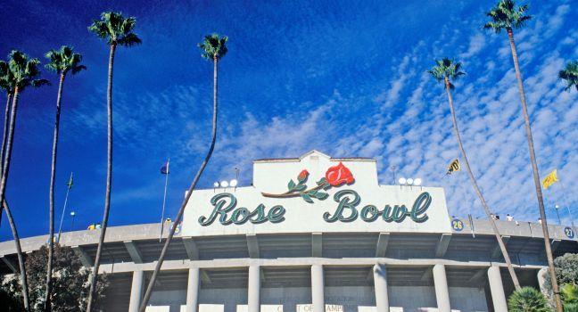 Front entrance to the Rose Bowl in Pasadena, Pasadena, California.