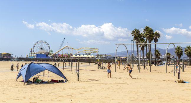 SANTA MONICA, USA - SEP 19: Unidentified people do sports in Santa Monica, CA on September 19, 2013. Santa Monica is a beachfront city in western Los Angeles County, California, United States. ;