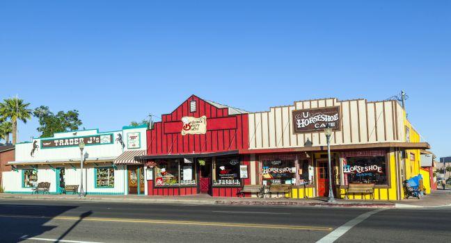 WICKENBURG - USA, JUNE 14: Frontier Street in afternoon sun on June 14,2012 in Wickenburg, USA. Wickenburg was founded in 1863 by Henry Wickenburg and the Frontier street is originally preserved since that time.