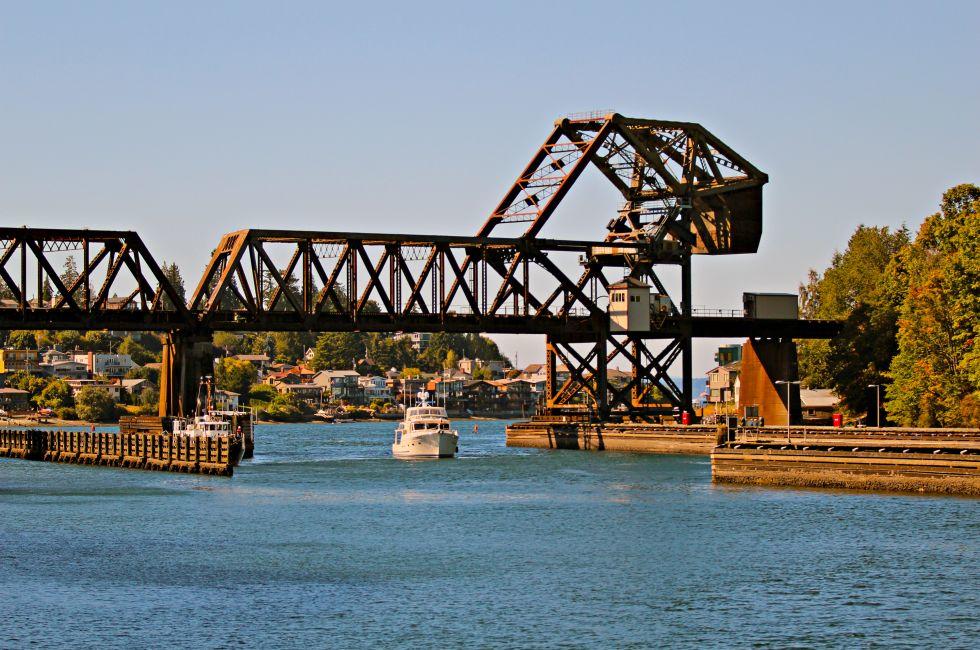 Railway Drawbridge and boat - Salmon Bay Bridge - Bridge No.4.